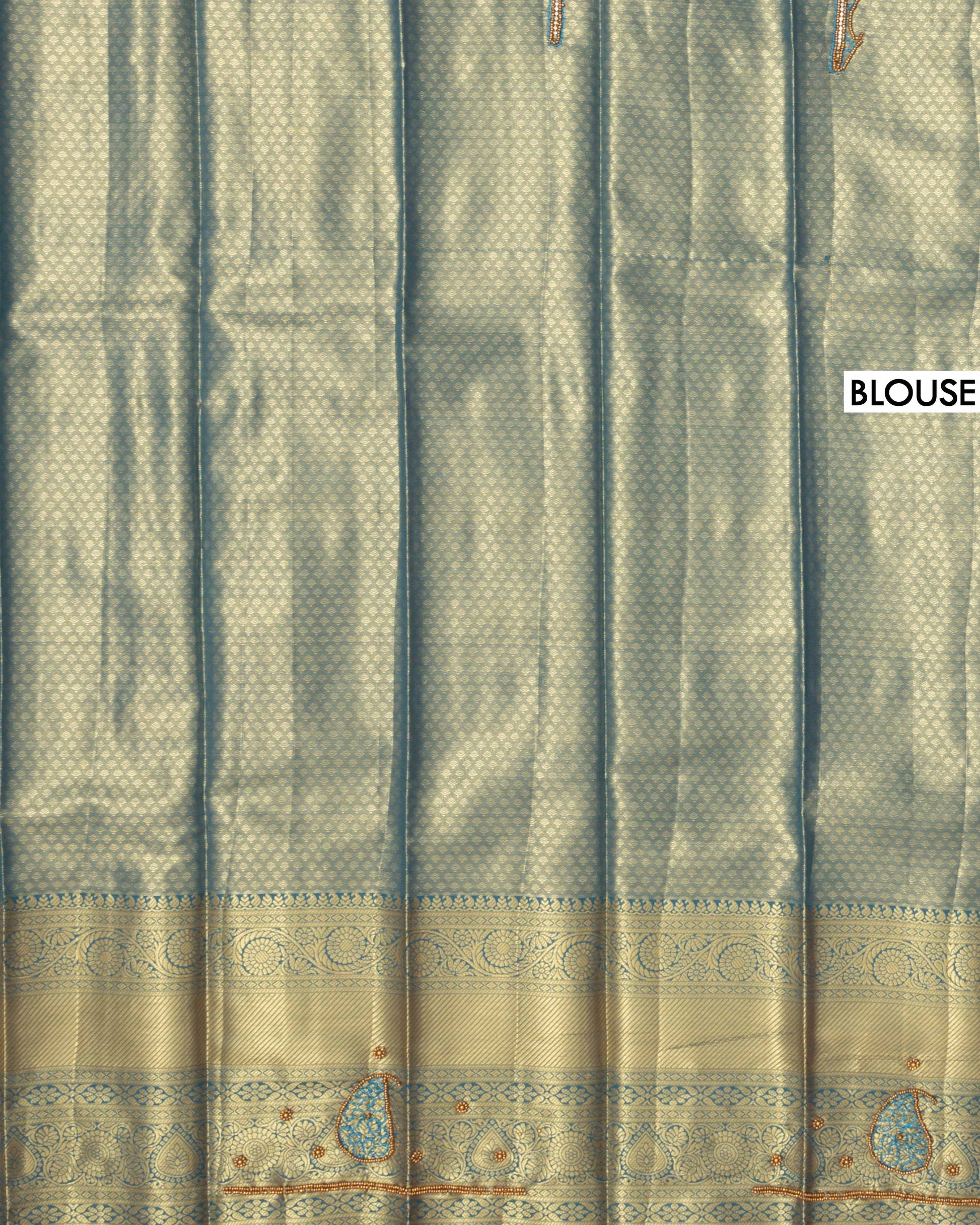 Exquisite Kanchipuram Tissue Saree with Intricate Zari Weave & Traditional Motifs  - Green-Blouse