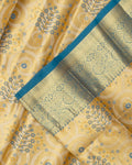 Exquisite Kanchipuram Tissue Saree with Intricate Zari Weave & Traditional Motifs  - Yellow-Close Up