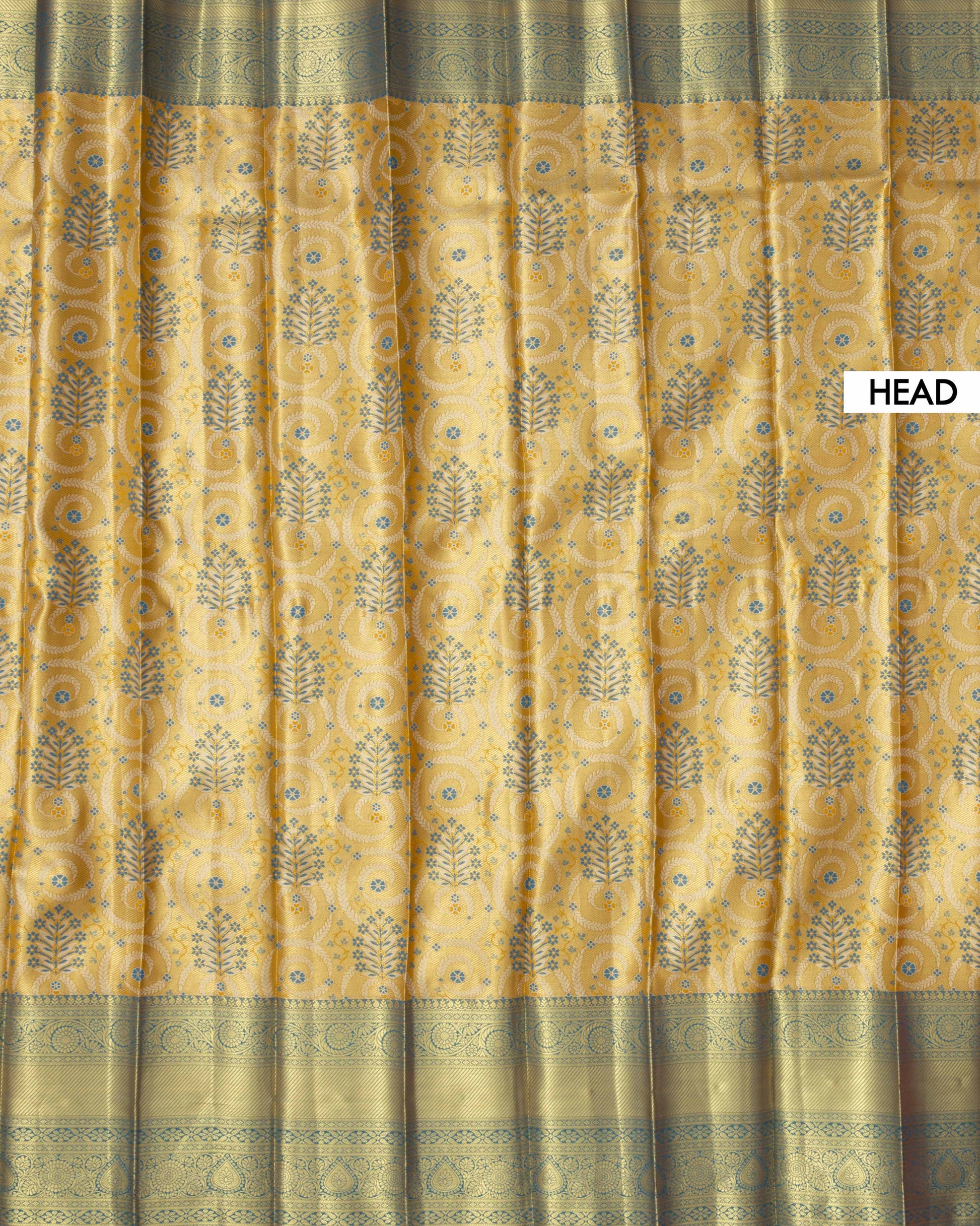 Exquisite Kanchipuram Tissue Saree with Intricate Zari Weave & Traditional Motifs  - Yellow-Head
