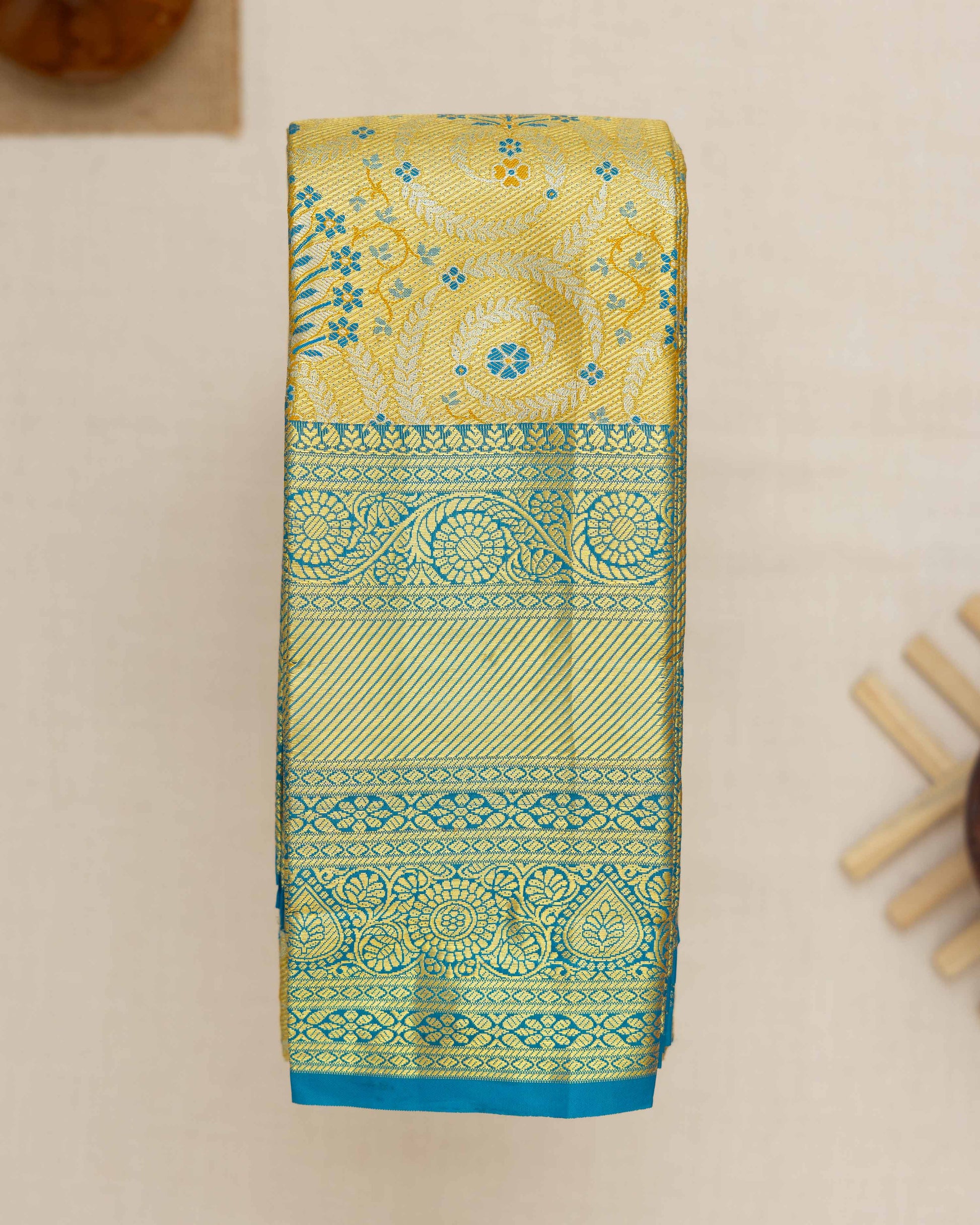 Exquisite Kanchipuram Tissue Saree with Intricate Zari Weave & Traditional Motifs  - Yellow