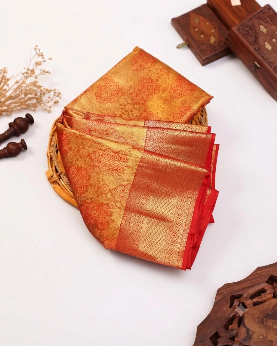 Exquisite Kanchipuram Tissue Silk Saree with Intricate Zari Weave - Gold