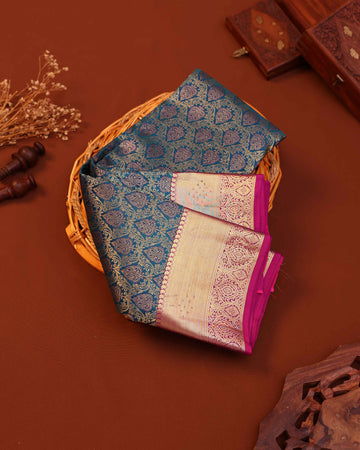 Exquisite Niranjana Silk Saree with Zari Brocade and Elaborate Border - Blue