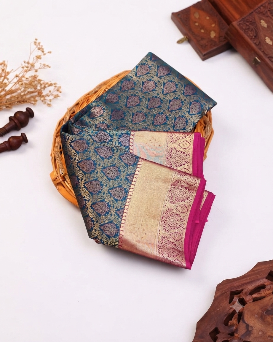 Exquisite Niranjana Silk Saree with Zari Brocade and Elaborate Border - Blue