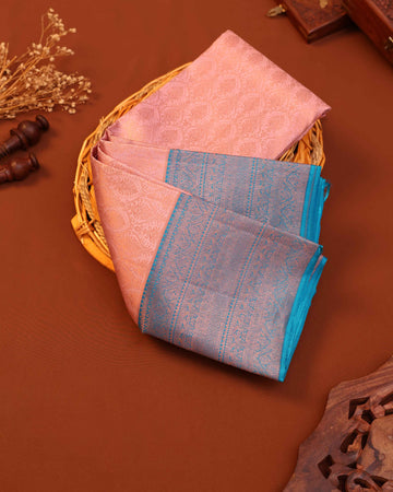 Exquisite Pure Silk Kanchipuram Saree with Intricate Zari Weave and Traditional Motifs - Copper