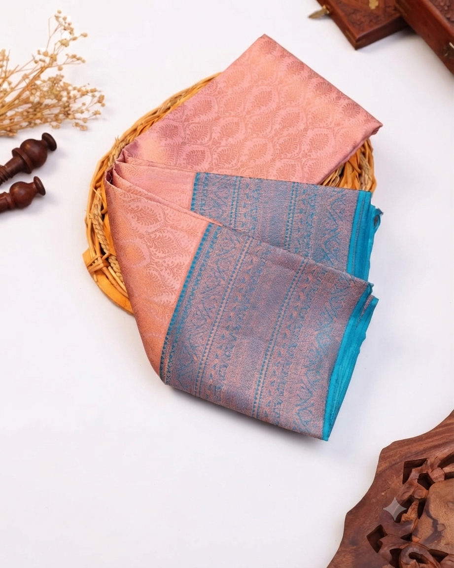 Exquisite Pure Silk Kanchipuram Saree with Intricate Zari Weave and Traditional Motifs - Copper