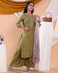 Elegant Women's Floral Embroidered Design Readymade Salwar Set - Green