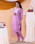 Elegant Floral Embroidered Women's Readymade Salwar Set with Designer Detailing - Lavender