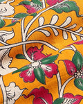 Elegant Floral Kalamkari Printed Women’s Blouse Material with Intricate Floral Motifs - Orange