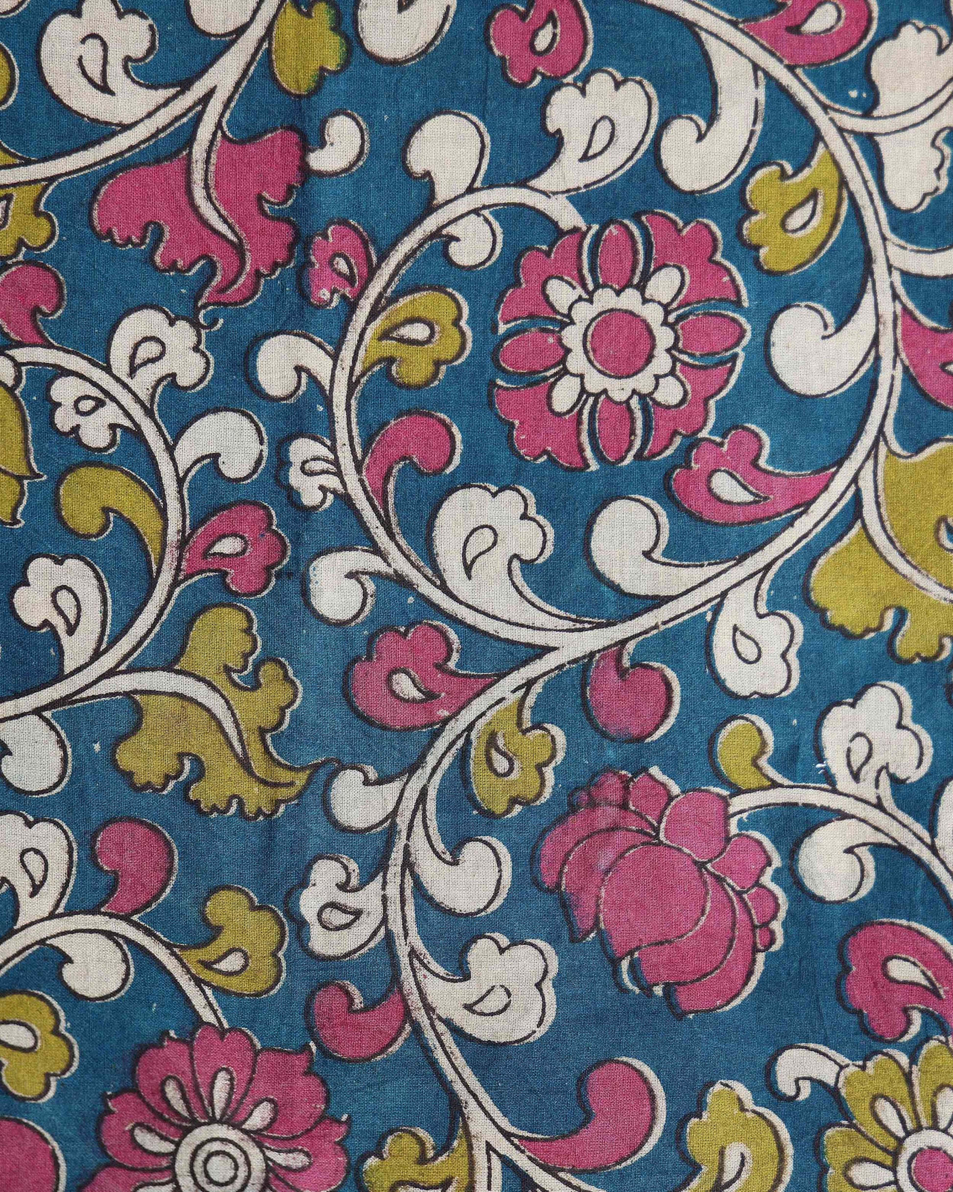 Traditional Floral Pattern Cotton 1 Meter Blouse Material for Women - Teal