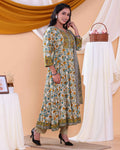 Traditional Floral Printed Design Women's Readymade Salwar Set with Elegant Patterns and Comfortable Fit - Cream