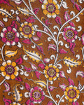Elegant Floral Printed Women’s 1 Meter Blouse Material with Traditional Art Detailing - Brown