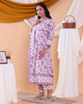 Elegant Floral Printed Women's Readymade Salwar Set with Designer Detailing - Cream