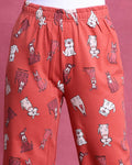Women’s Printed Nightwear Set Short Sleeve Round Neck Top with Full Length Pajama Pants, Orange
