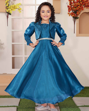 Teal Blue Colour Girls Western Wear Set