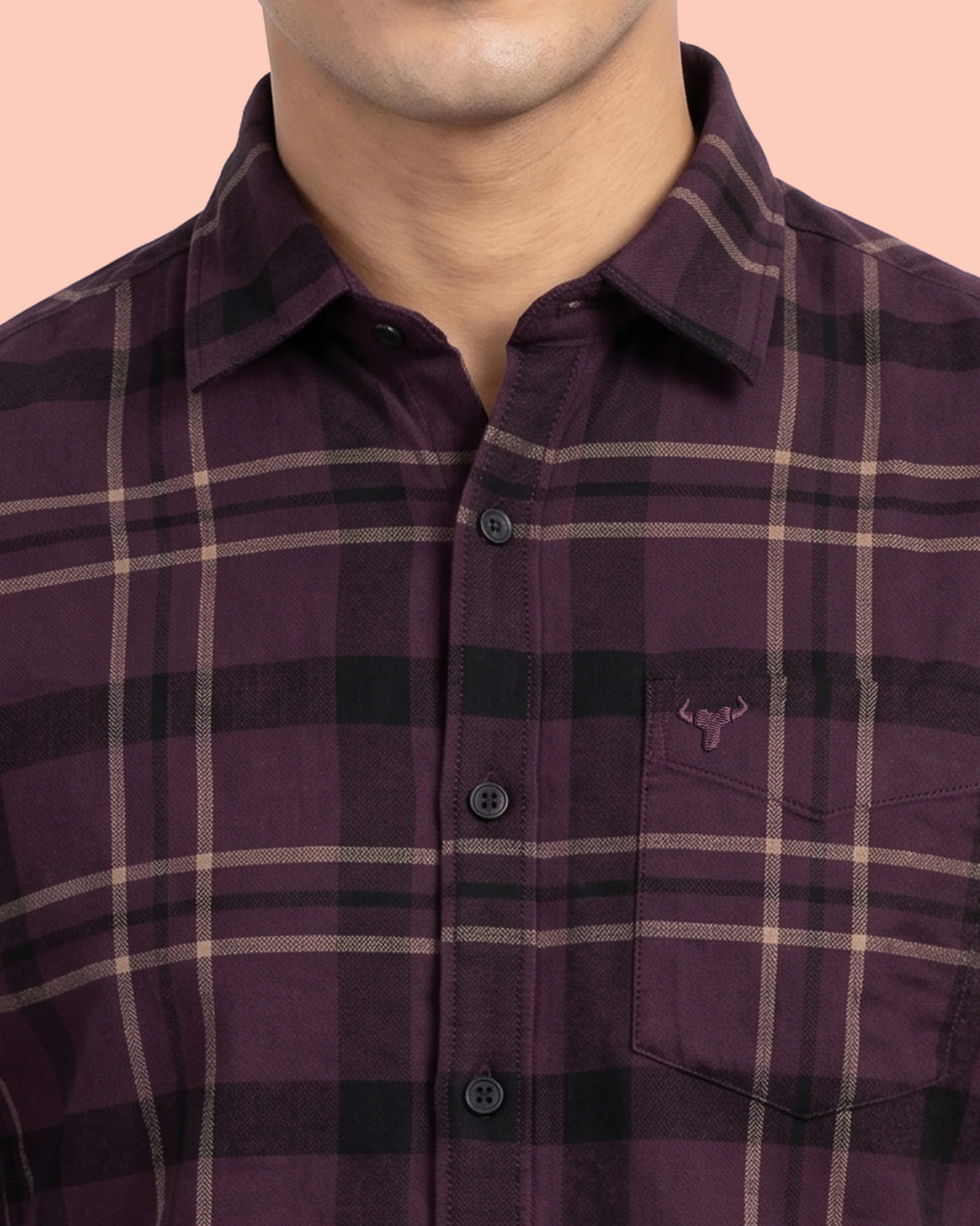 Nativebull Men’s Slim Fit Checked Full Sleeve Casual Shirt with Button Down Collar - Purple