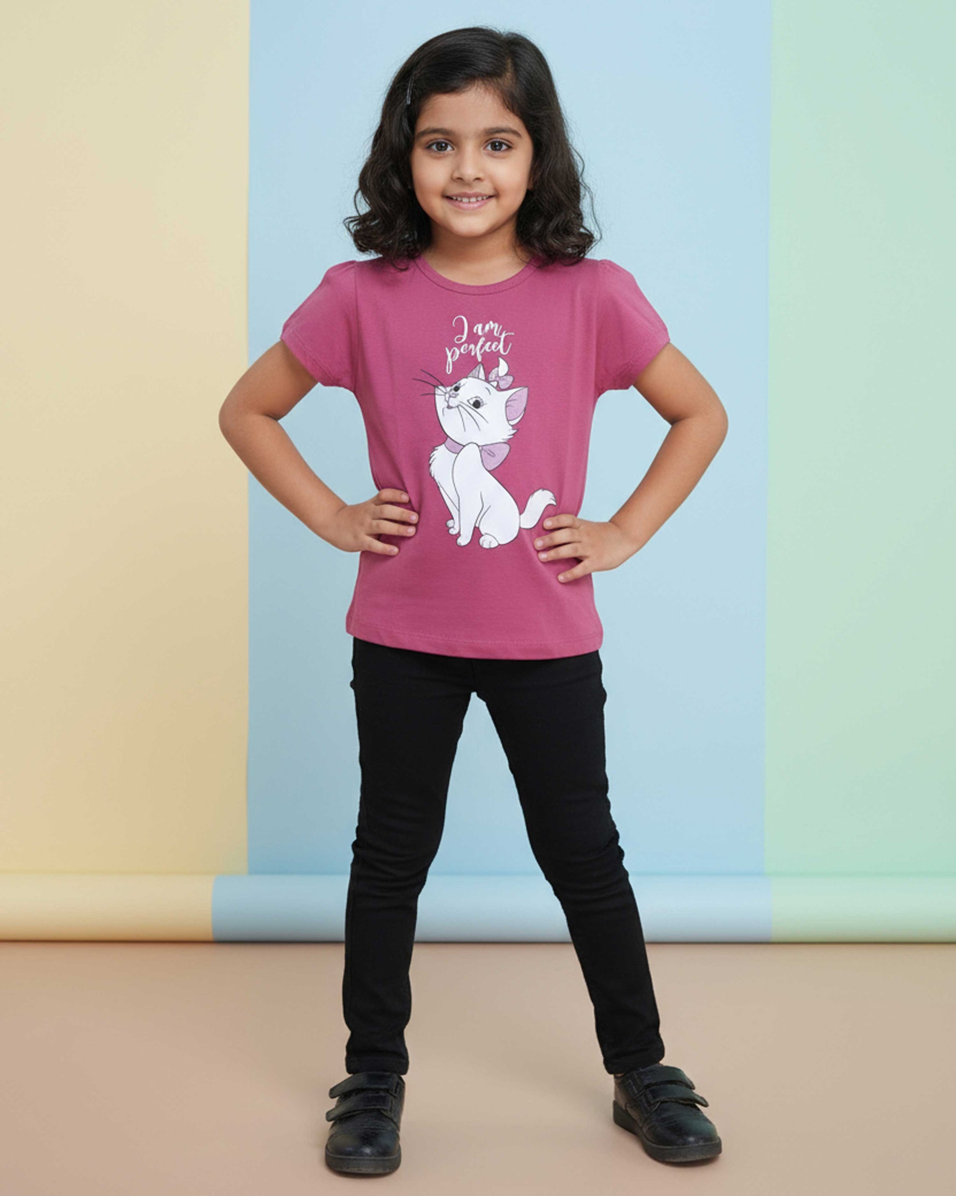 Girls' Graphic Print Crew Neck T-Shirt -Onion Pink-Full