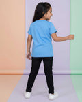 Girls' Graphic Print Crew Neck T-Shirt - Blue-Back