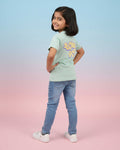 Girls' Graphic Print Crew Neck T-Shirt - Green-Back