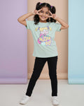 Girls' Graphic Print Crew Neck T-Shirt - Green-Full