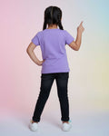 Girls' Graphic Print Crew Neck T-Shirt - Lavender-Back