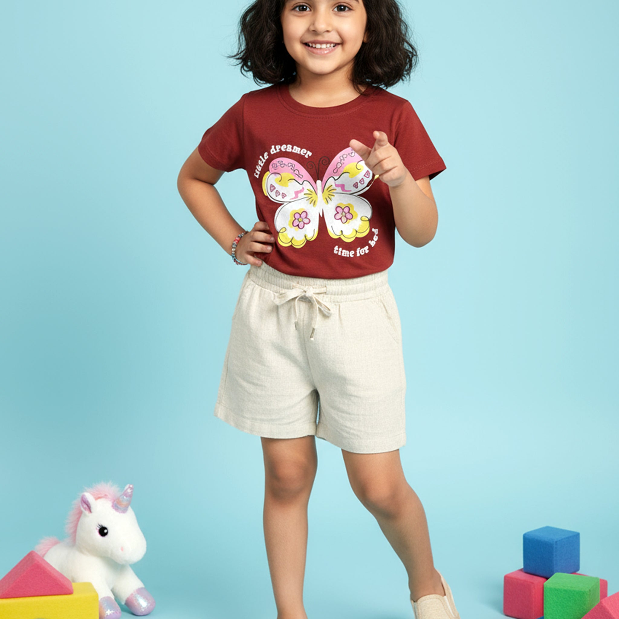 Girls' Graphic Print Crew Neck T-Shirt - Maroon