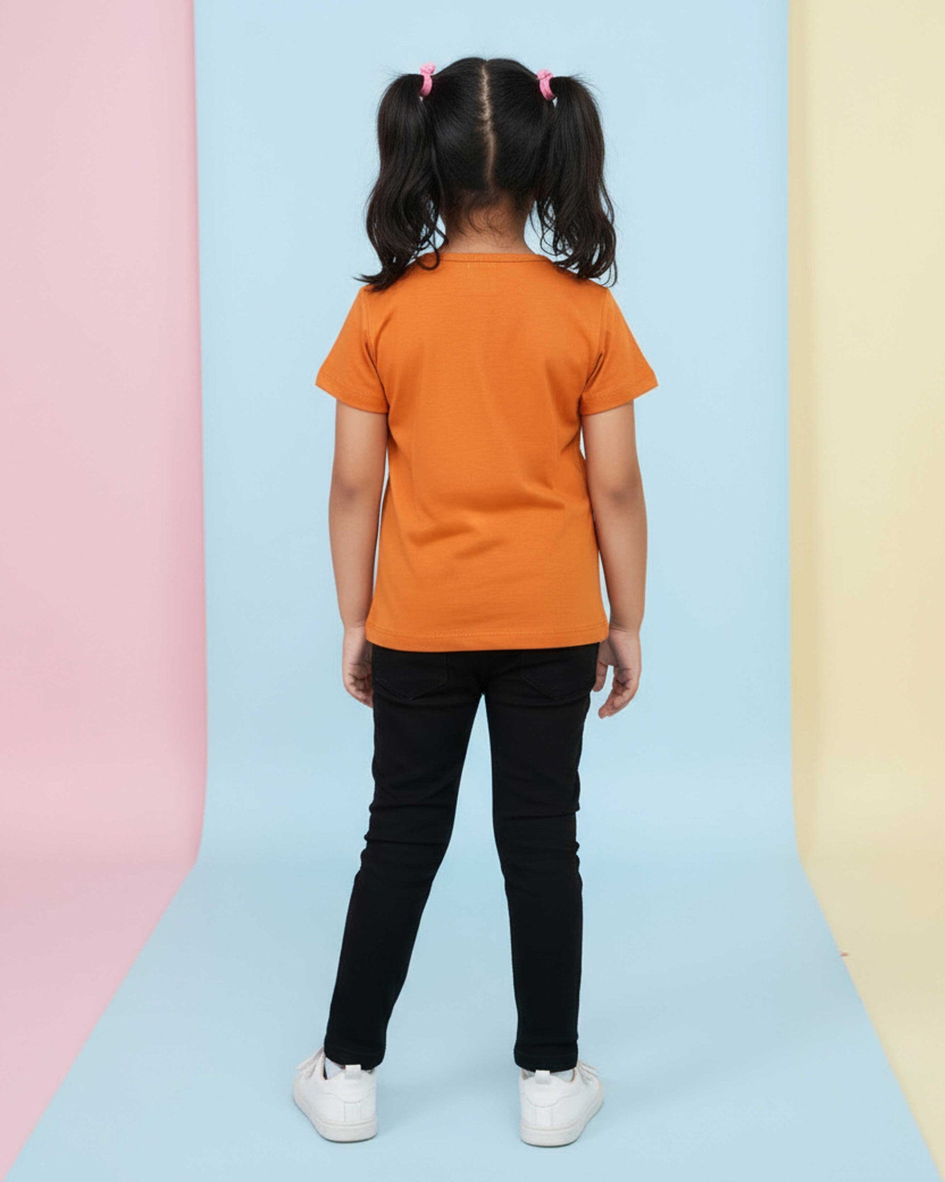  Girls' Graphic Print Crew Neck T-Shirt - Mustard-Back