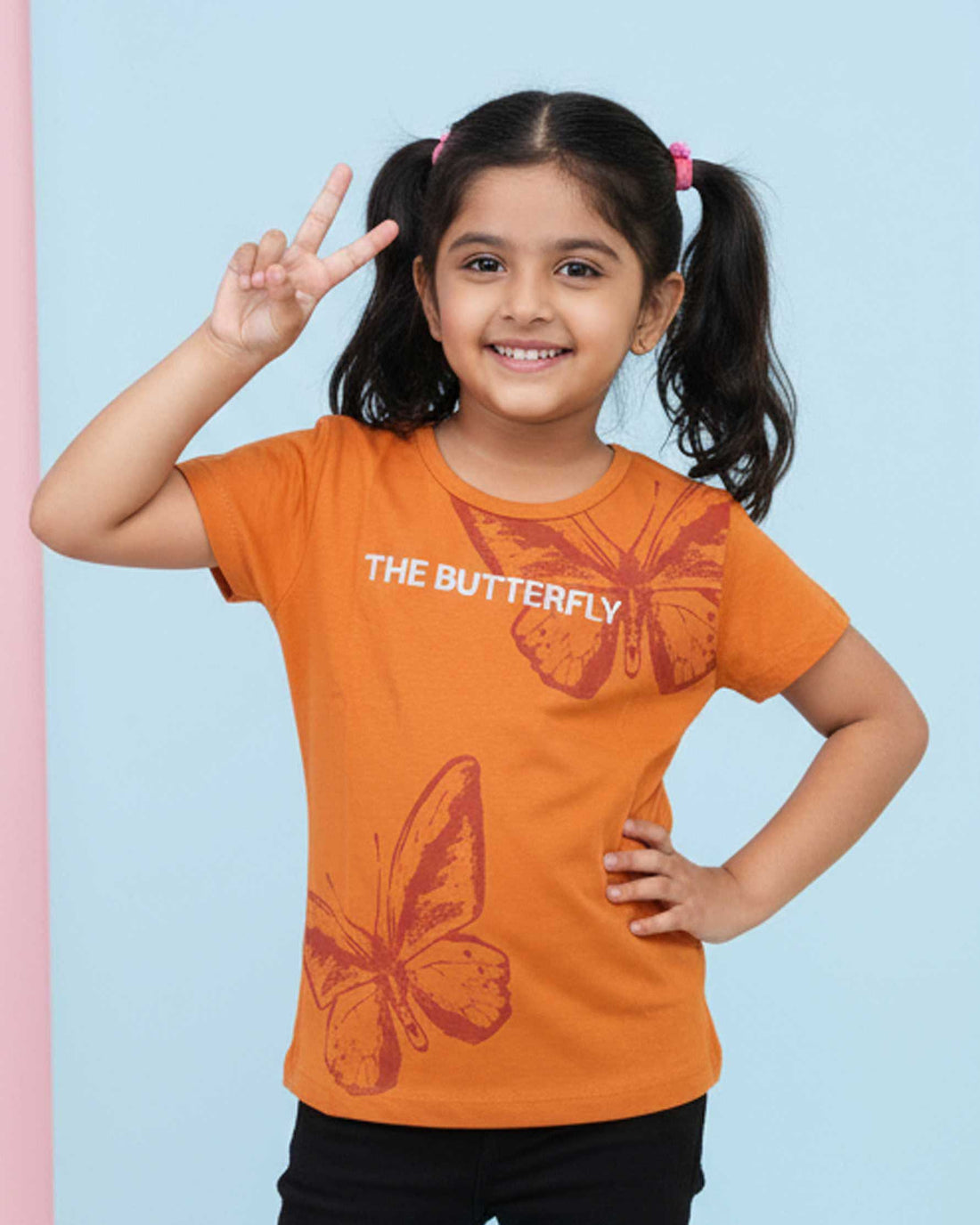 
 Girls' Graphic Print Crew Neck T-Shirt - Mustard-Close