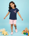 Girls' Graphic Print Crew Neck T-Shirt - Navy Blue