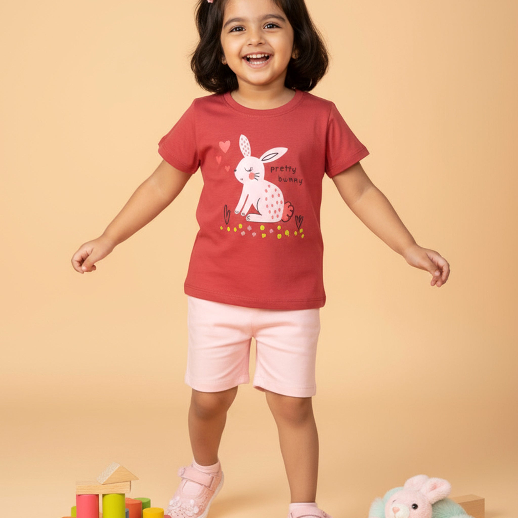 Girls' Graphic Print Crew Neck T-Shirt - Red