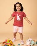 Girls' Graphic Print Crew Neck T-Shirt - Red