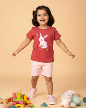 Girls' Graphic Print Crew Neck T-Shirt - Red