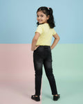 Girls' Graphic Print Crew Neck T-Shirt - Yellow-Back