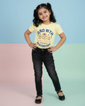 Girls' Graphic Print Crew Neck T-Shirt - Yellow-Full