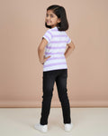 Girls' Graphic Print & Striped Crew Neck T-Shirt - Multi-Back