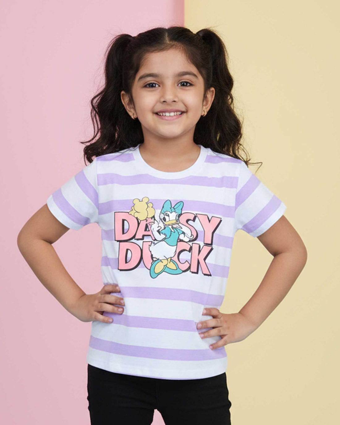 Girls' Graphic Print & Striped Crew Neck T-Shirt - Multi-Close