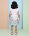 Girls' Ruffled Sleeve Pleated Fit & Flare Frock with Printed Skirt - Pink - Close-Back