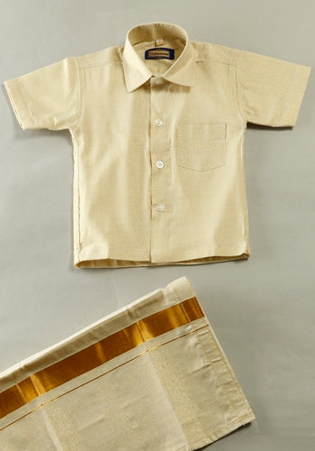 Gold Colour Silk Cotton Dhoti & Shirt Set Shopping
