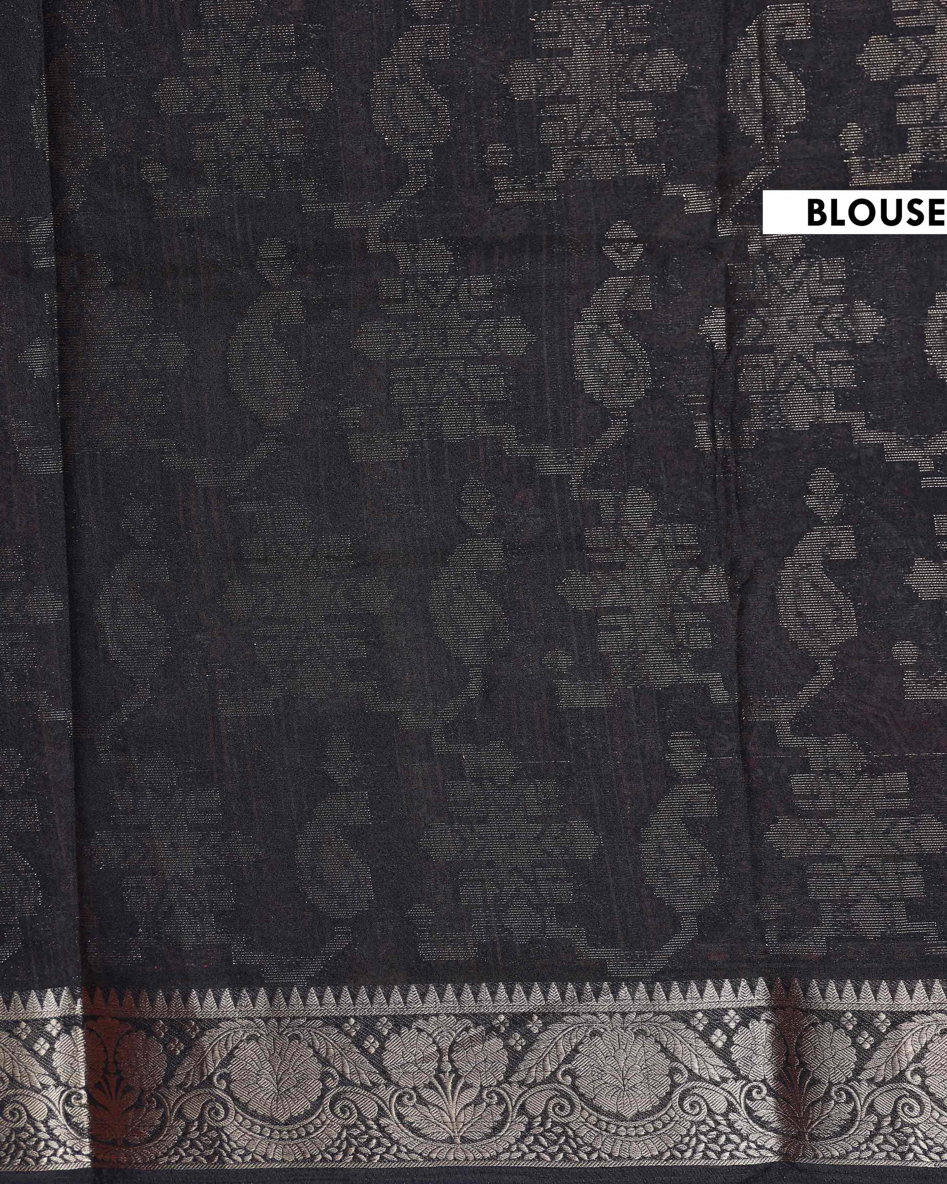 Graceful Dola Silk Saree with Paisley & Floral Motif Woven Butta Design and Traditional Zari Border  - Black-Blouse