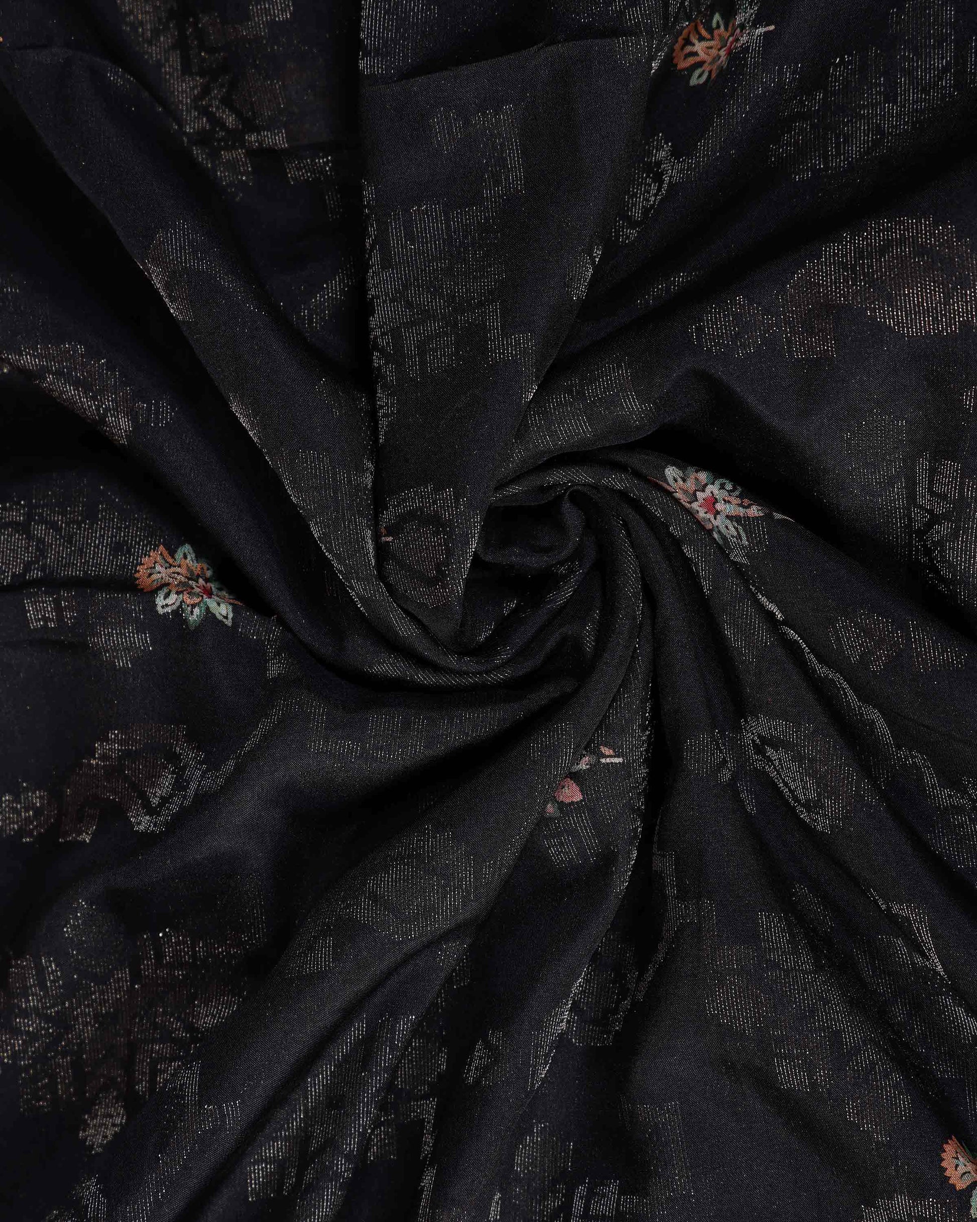 Graceful Dola Silk Saree with Paisley & Floral Motif Woven Butta Design and Traditional Zari Border  - Black-Close Up