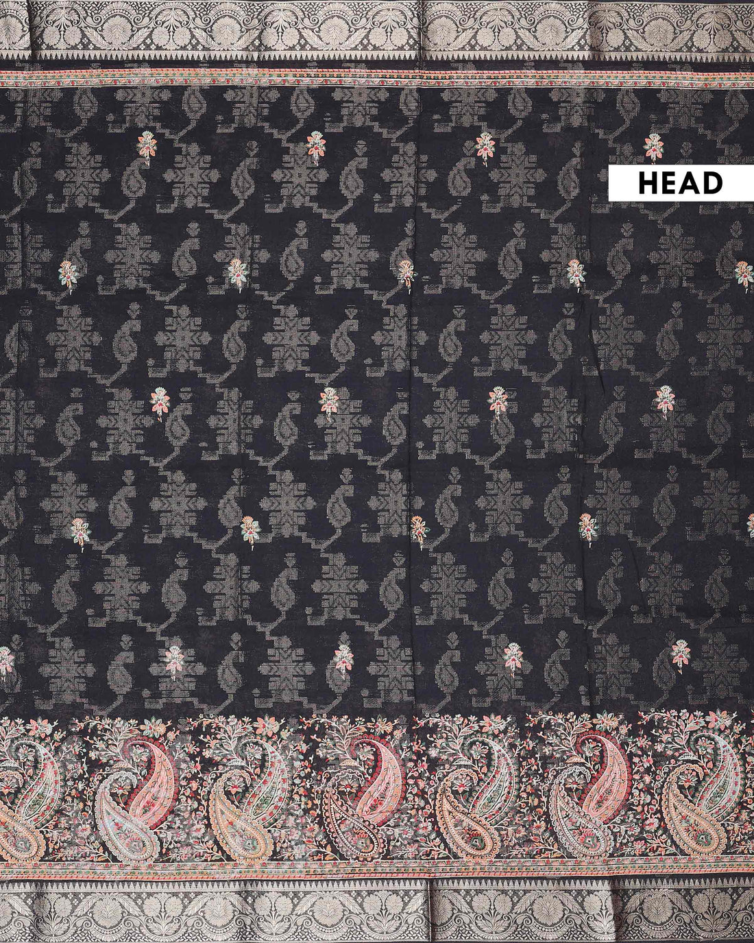Graceful Dola Silk Saree with Paisley & Floral Motif Woven Butta Design and Traditional Zari Border  - Black