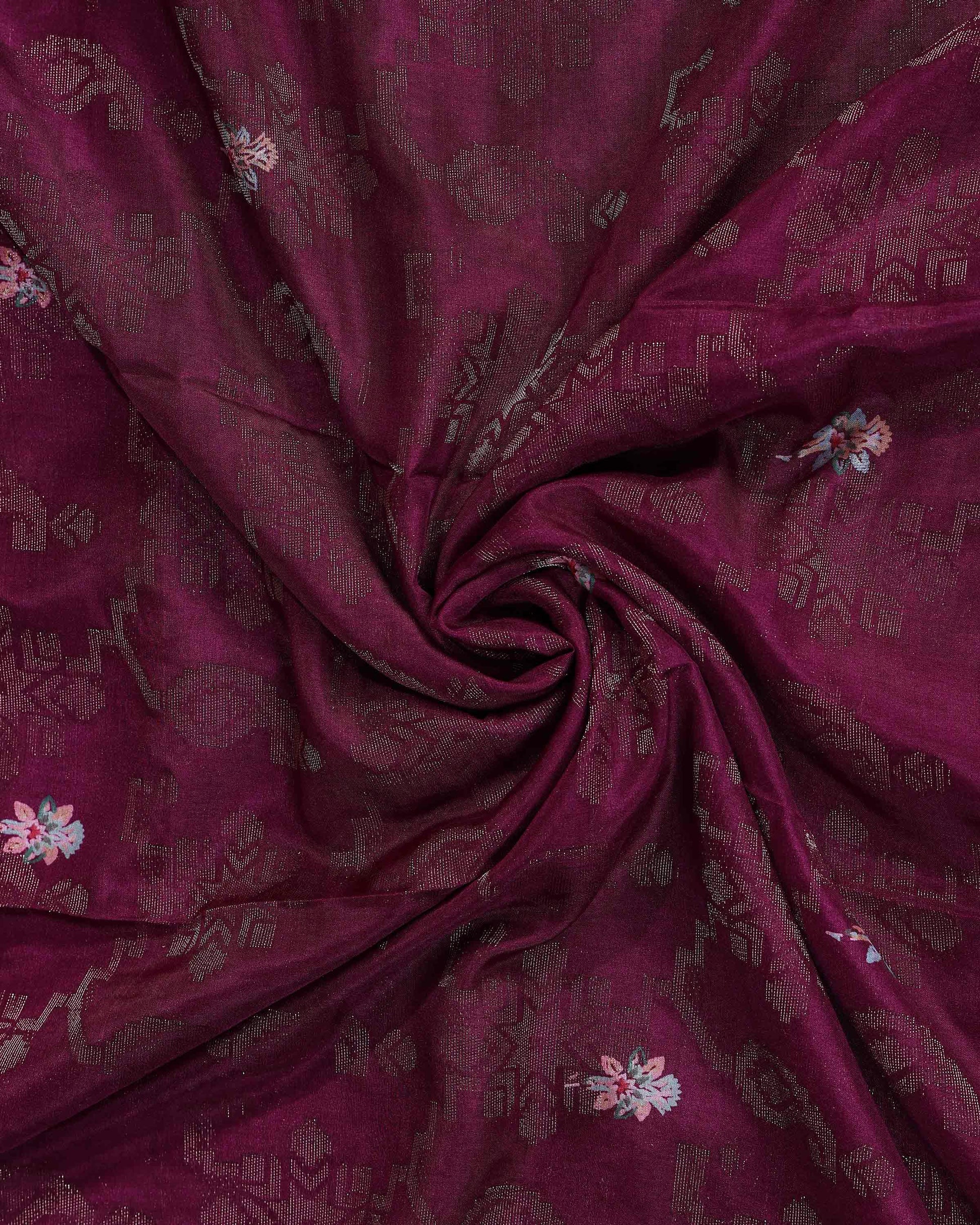 Graceful Dola Silk Saree with Paisley & Floral Motif Woven Butta Design and Traditional Zari Border  - Burgundy-Close Up