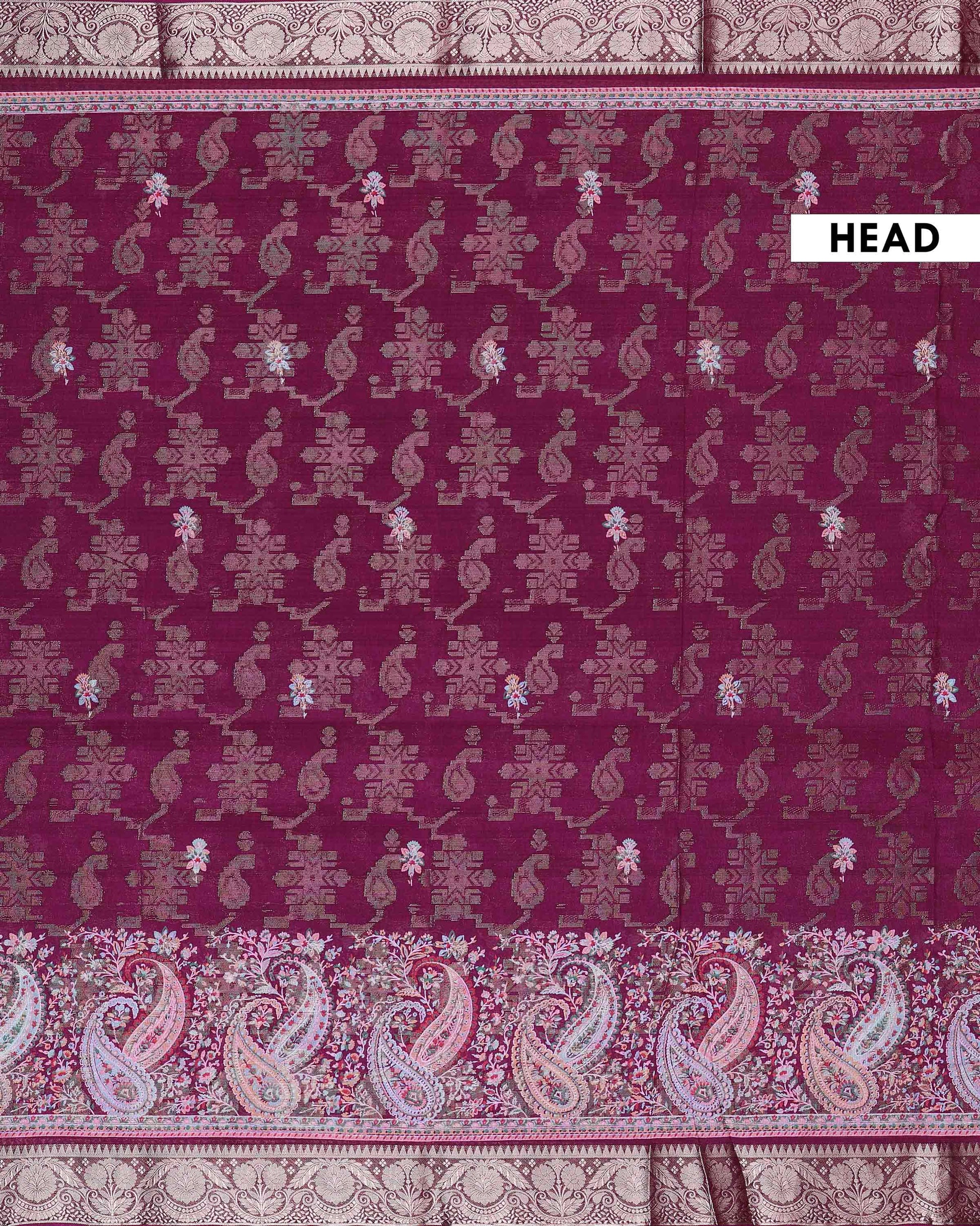 Graceful Dola Silk Saree with Paisley & Floral Motif Woven Butta Design and Traditional Zari Border  - Burgundy-Head