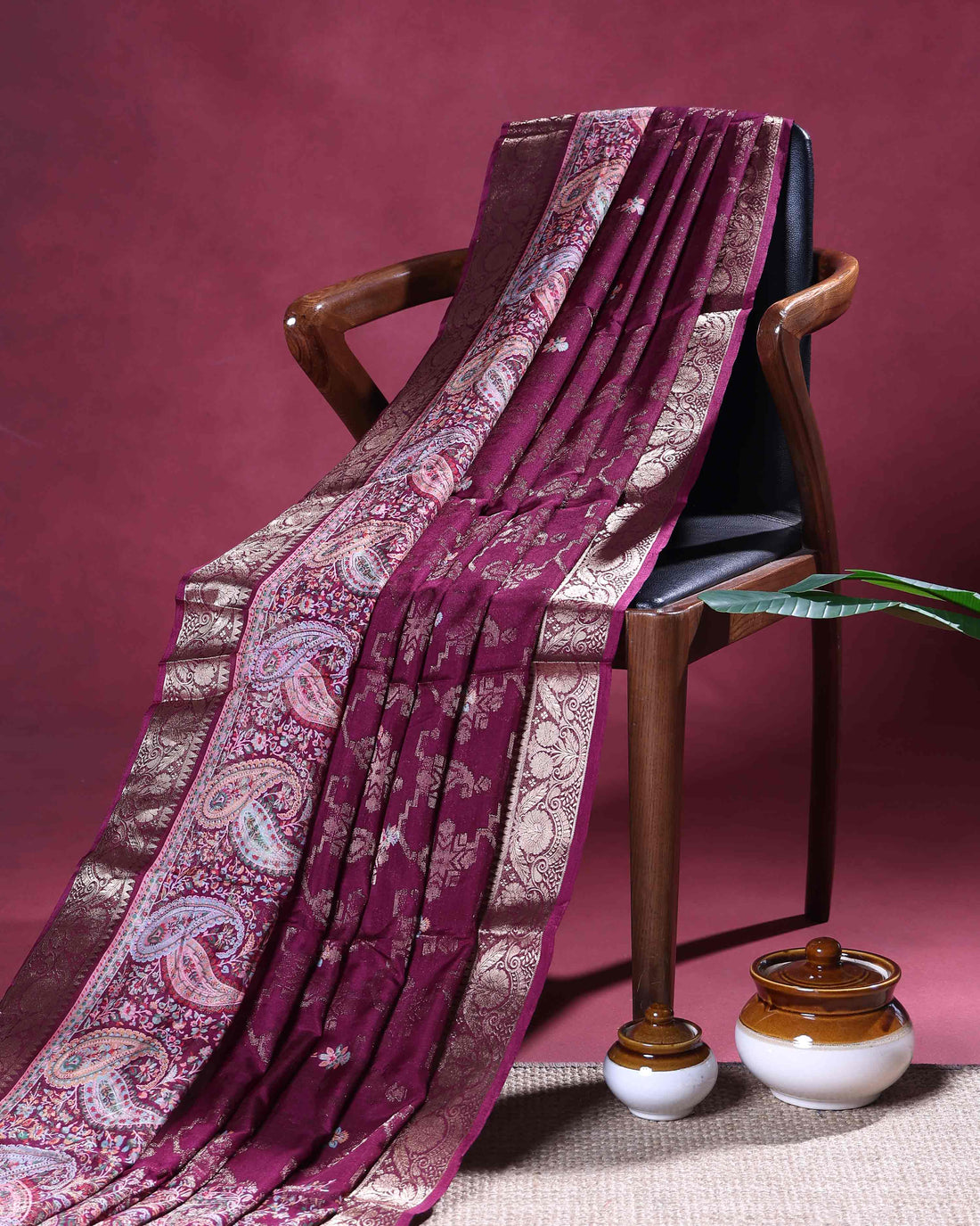 Graceful Dola Silk Saree with Paisley & Floral Motif Woven Butta Design and Traditional Zari Border  - Burgundy