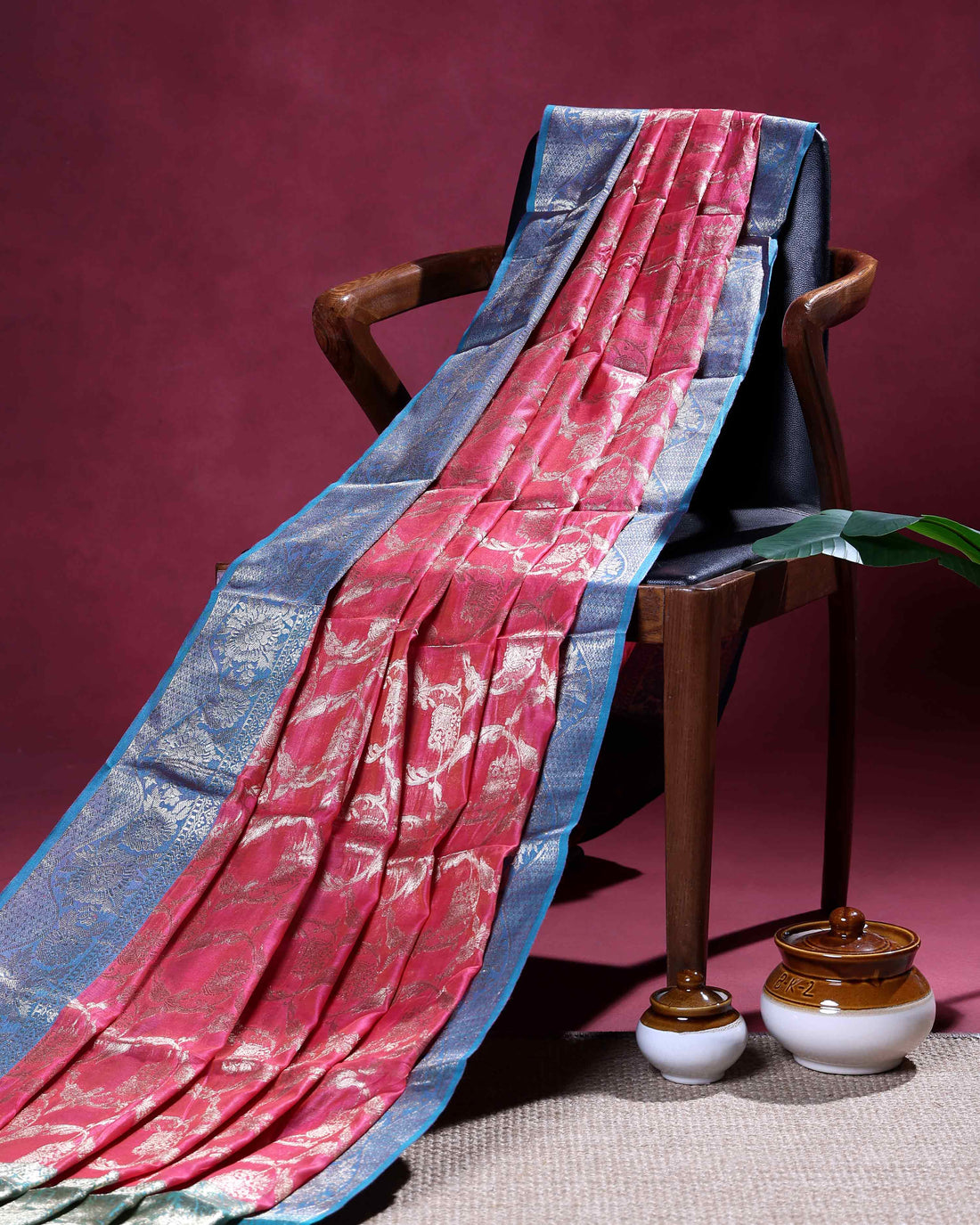 Graceful Semi Brocade Tissue Saree with All-Over Woven Motifs and Traditional Zari Border - Pink