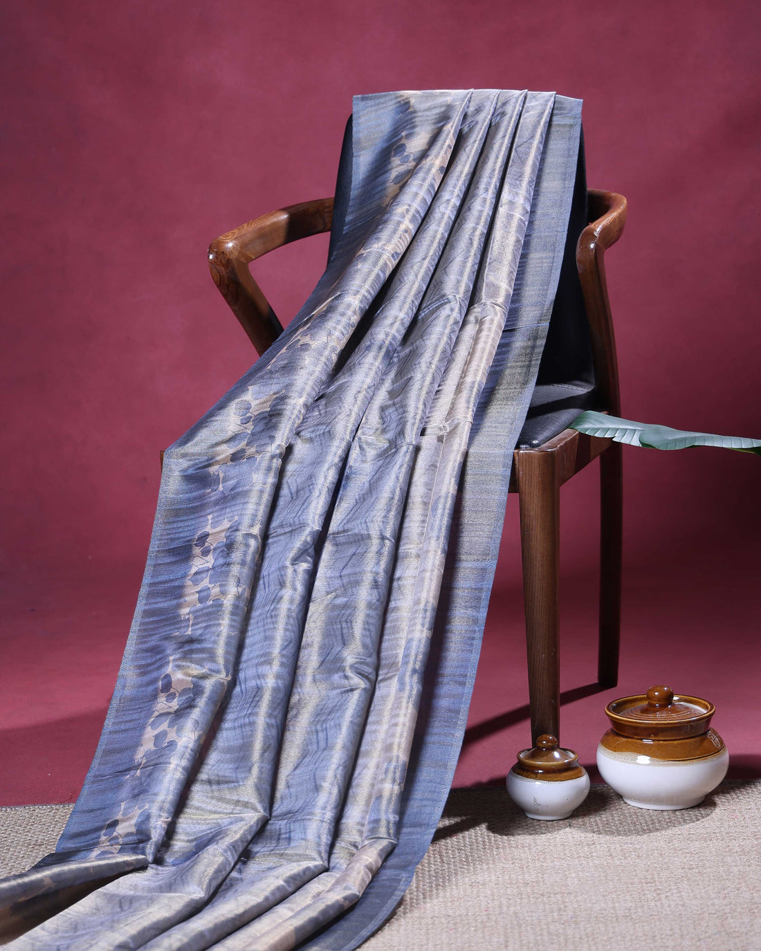 Graceful Semi Tissue Saree with Floral Border Design and Chevron Patterned Body - Multi