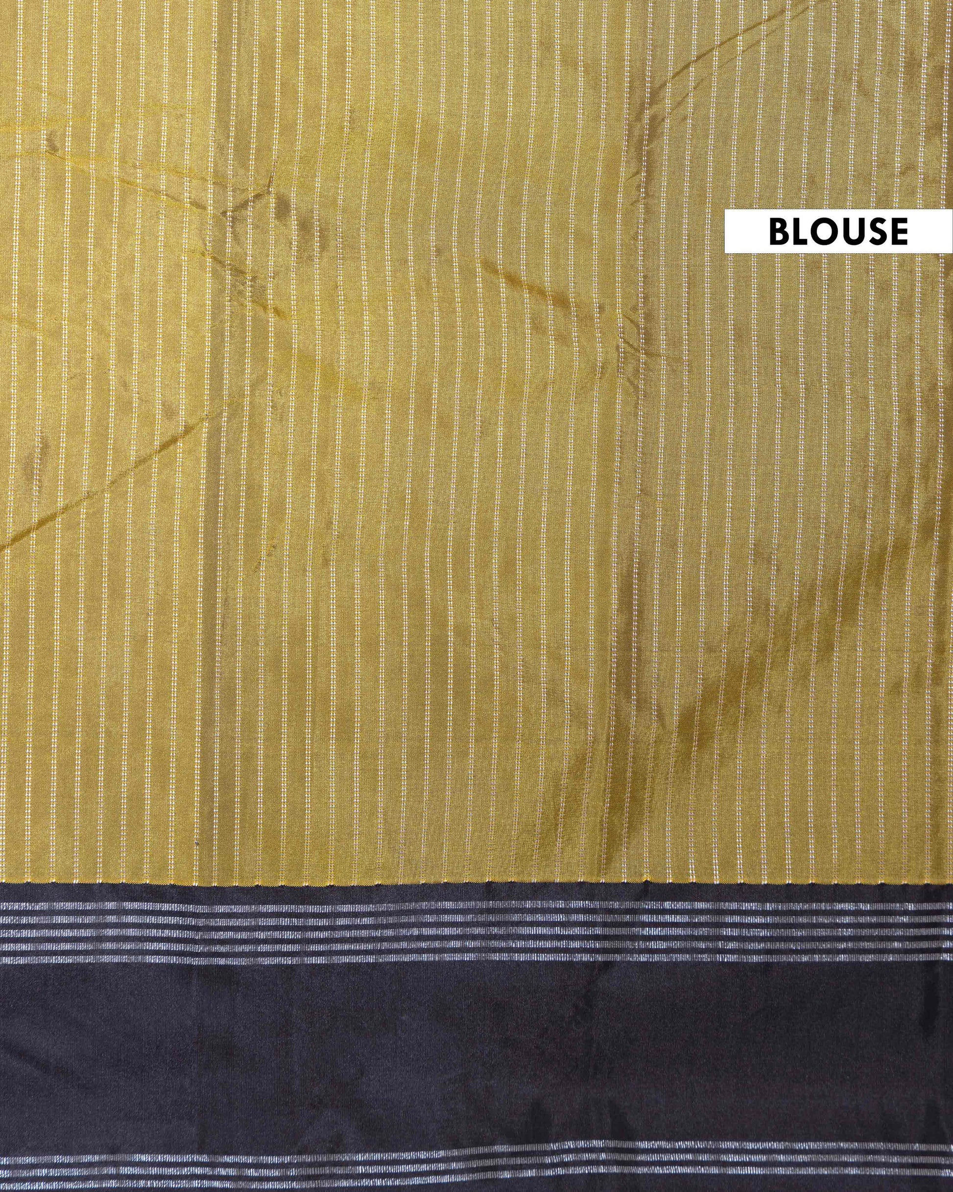 Graceful Soft Silk Saree Accented with Vertical Stripes and Elegant Border Finish - Olive Green