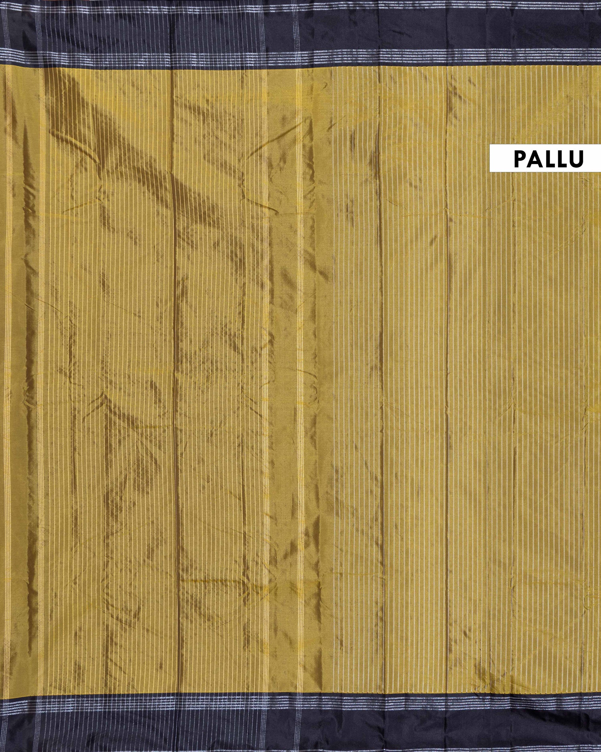 Graceful Soft Silk Saree Accented with Vertical Stripes and Elegant Border Finish - Olive Green