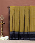 Graceful Soft Silk Saree Accented with Vertical Stripes and Elegant Border Finish - Olive Green