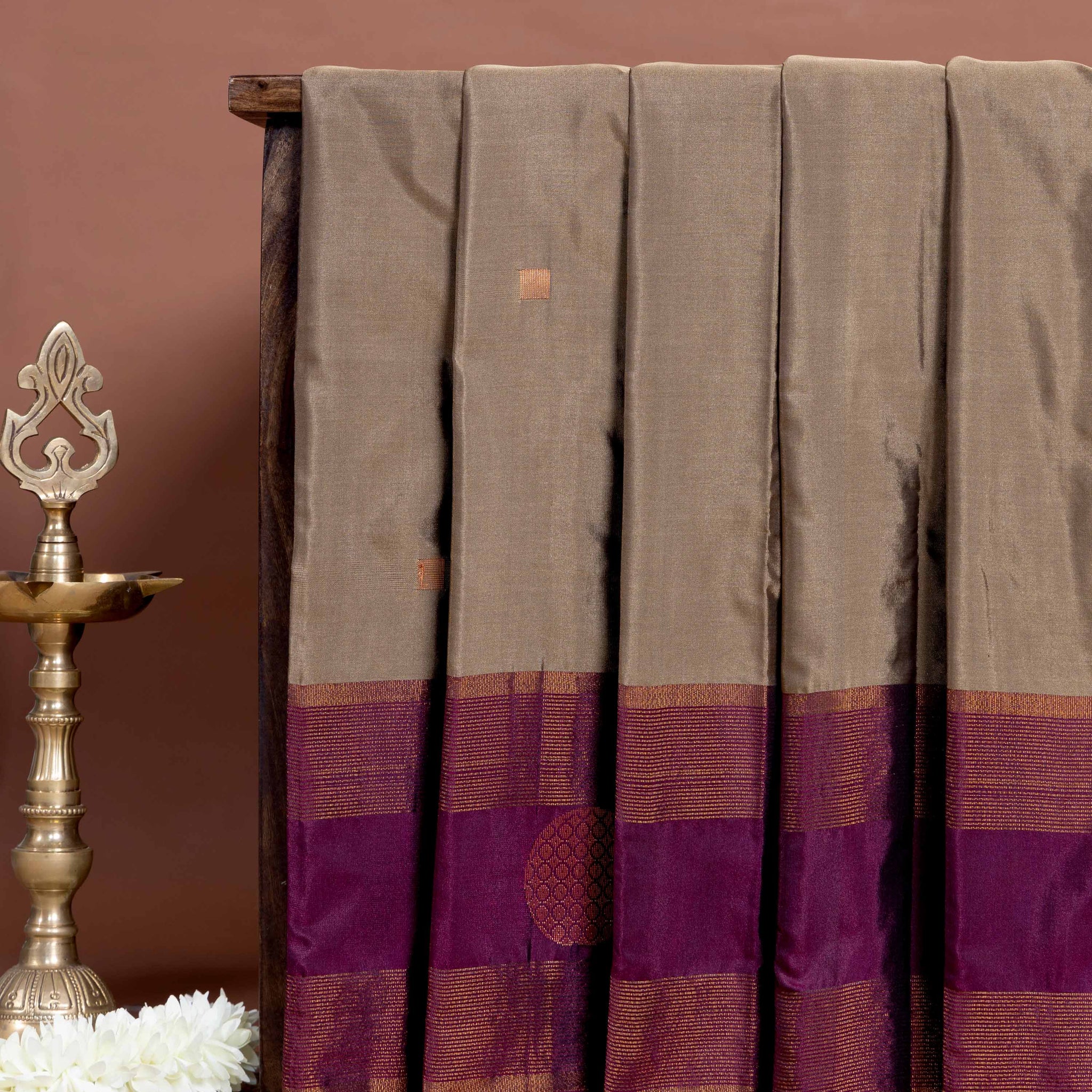 Graceful Soft Silk Saree Adorned with Textured Body and Heritage Style Zari Border - Brown