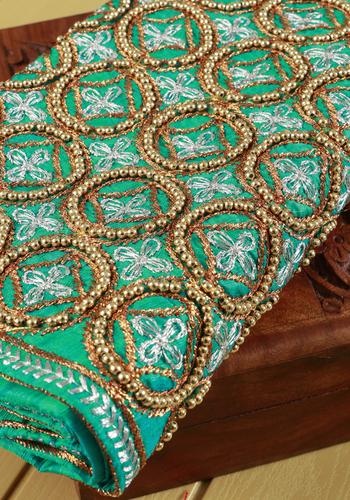 Embroidered Unstitched Blouse Material with Golden Zari Work  - Green